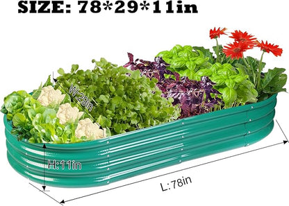 Rakukiri Raised Garden Bed GRS Certified Galvanized Planter Box Outdoor, 6.5ft Oval Rot-Resistant Metal Garden Bed Planter, Recycled Material Planter for Vegetables Flowers Herbs (Green)