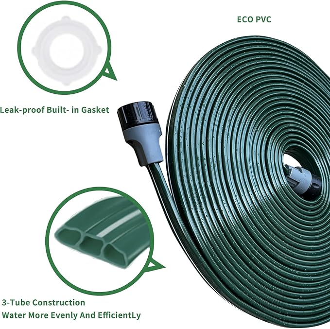 Watoo 2026 Sprinkler Hose & Soaker Hose for Yard - 75 FT Reinforced Flat Garden Hose with Holes, Heavy Duty No-Kink Lawn Irrigation Hose (Includes Stakes, High Pressure Spray)