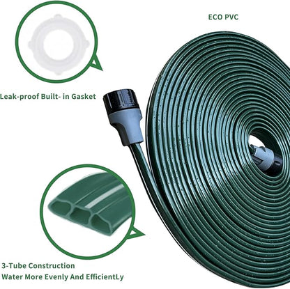 Watoo 2026 Sprinkler Hose & Soaker Hose for Yard - 150 FT Reinforced Flat Garden Hose with Holes, Heavy Duty No-Kink Lawn Irrigation Hose (Includes Stakes, High Pressure Spray)