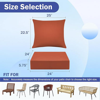 IASEAHK Outdoor Seat Cushion Set, Waterproof & Fade Resistant Patio Chair Cushions, Outdoors Cushion for Patio Furniture, 24 x 24 x 5.75 Inch, Outdoor Couch Cushions with Handle and Ties, Spice