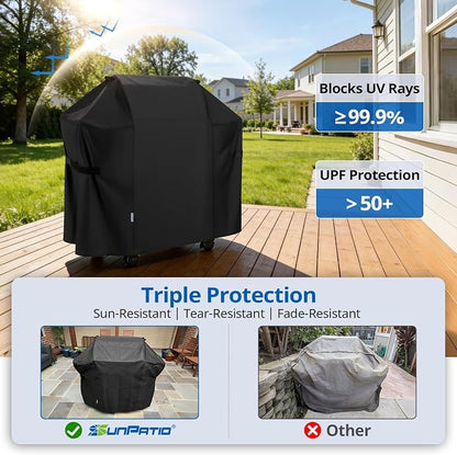 SunPatio BBQ Grill Cover 52 Inch, Outdoor Durable Waterproof Gas Barbecue Cover, Compatible for Weber Spirit 200 and 300 Series, Charbroil and Kenmore Grills, Compared to Weber 7106, 52" x 26" x 43"H
