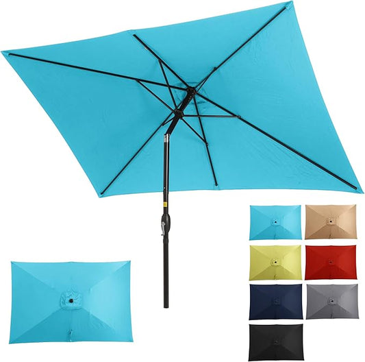SUNVIVI OUTDOOR Patio Umbrella, Rectangular Patio Umbrella, Metal Pole Square Outdoor Umbrella with Crank and Push Button Tilt, Large Outdoor Umbrella with Polyester Canopy
