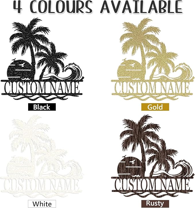 Personalized Beach Metal Signs - Custom Palm Trees, Family Name, Cabin Signs - Beach House, Coastal Decor