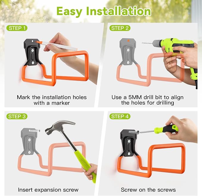 Hose Holder Stand Wall Mount, 2Pcs Heavy Duty Garden Hose Hanger Reel, Metal Water Pipe Tube Hooks Rack for Outside Yard, Garage, Storage Organizer - Orange