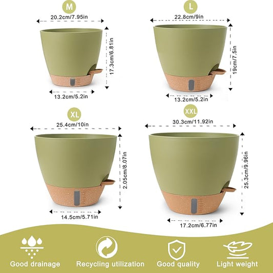 Self Watering Pots for Indoor Plants 12/10/9/8 Inch Large Plastic Self Watering Flower Pots Indoor Outdoor with Drainage Holes, Deep Reservoir,Nursery Planting Pot for Indoor Outdoor Plants