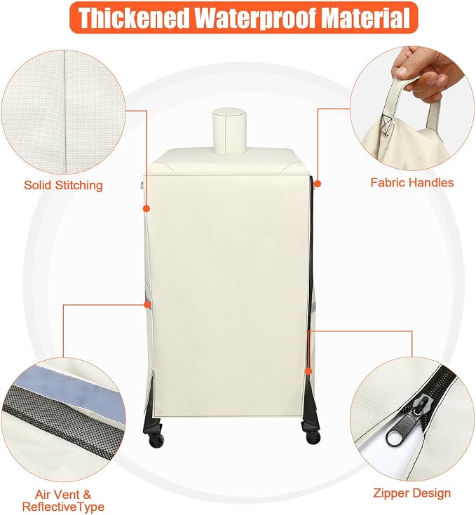 QuliMetal Vertical Smoker Cover for Pit Boss 4/5/7 Series Vertical Smokers, PBV4PS1, PBV5PW1, PBV4PS2, PBV5P1, 600D Waterproof Fade Resistant Grill Cover with Zipper Design for Pitboss 73550, Beige