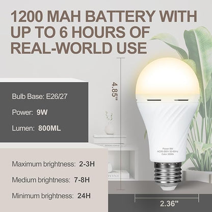 10 Packs Rechargeable Light Bulbs,Emergency Light Bulbs Socket Self-Charging, 3000K Battery Powered Light Bulb for Lamps and Wall Sconces, Up to 24 Hours Outdoor Camping, Hiking, Hurricane Use