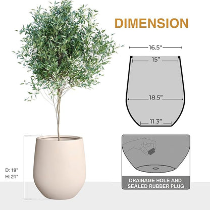 21" H x 19" D Corso Fiberstone Round Tapered Planter, Christmas Tree Planter, Smooth Finishes, Weather Resistant for Indoor & Outdoor Use, 2 Extra Coco Mats (Kilim Beige, 15" Pot Opening)