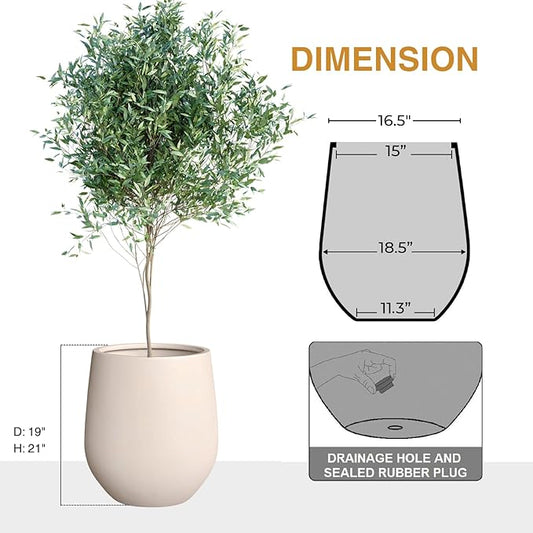 21" H x 19" D Corso Fiberstone Round Tapered Planter, Christmas Tree Planter, Smooth Finishes, Weather Resistant for Indoor & Outdoor Use, 2 Extra Coco Mats (Kilim Beige, 15" Pot Opening)