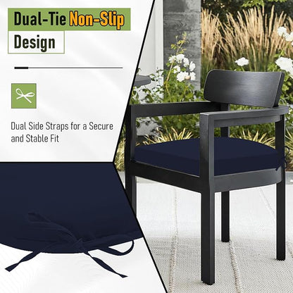 Basic Beyond Outdoor Chair Cushions Set of 4, Outdoor Cushions for Patio Furniture, Water Resistant Patio Chair Cushions with 2 Ties, 17x16x2, Navy