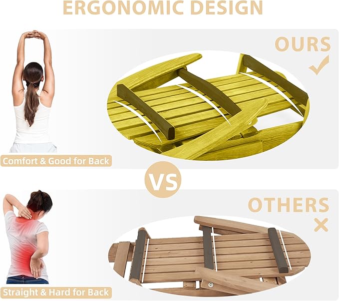 Outdoor Wooden Folding Adirondack Chair with Pre-Assembled BackRest & SeatBoard, Accent Furniture for Patio Backyard Garden Porch Deck Pool Firepit