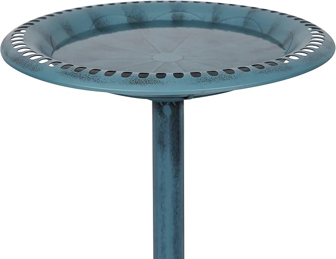 Alpine Corporation TEC116BL Pedestal Birdbath with Scrollwork Base and Ground Stakes, Décor for Lawn & Garden, 28" H, Blue