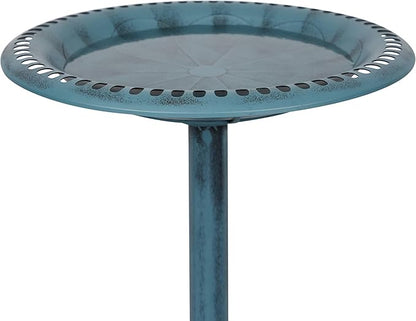 Alpine Corporation TEC116BL Pedestal Birdbath with Scrollwork Base and Ground Stakes, Décor for Lawn & Garden, 28" H, Blue