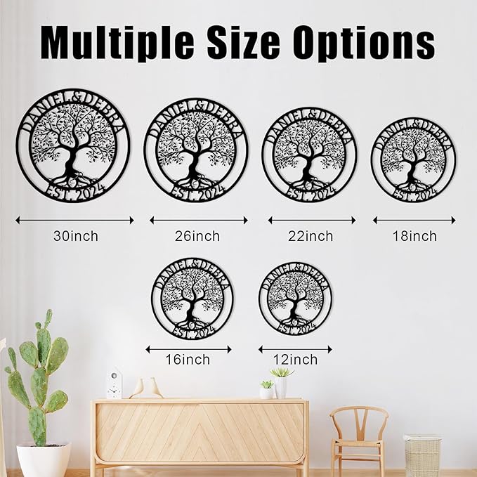 Customized Tree of Life Wall Art, Personalized Last Name Decor, Outdoor Balcony Metal Sign, Monogram Wall Art