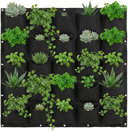 WFIST Vertical Hanging Planter Bag, Breathable Felt Wall Garden Planter with Metal Grommets, Indoor/Outdoor Space-Saving Herb & Flower Growing Pouch (25-Pocket)