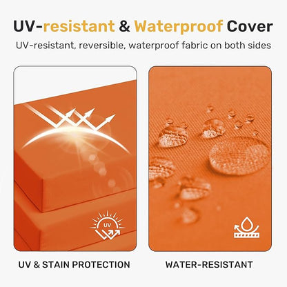 UNIKOME Outdoor Chair Cushions Pack of 4, Water Resistant Patio Cushions with Ties, High Density Sponge Filling Square Corner Seat Cushions for Outdoor Furniture, 24"*24"*4", Orange