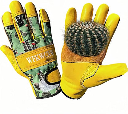 Womens/Mens Gardening Gloves for Rose and Cactus Handling,Cow Leather Garden Gloves Women/Men Thorn Proof