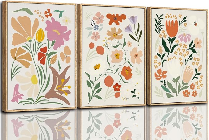 CHDITB Matisse Framed Canvas Wall Art Flower Abstract Wall Painting, Wildflower Wall Art,Boho Floral Wall Decor, Minimalist Matisse Botanical Art Print For Girl Room Bedroom Living Room Office 24"x36"
