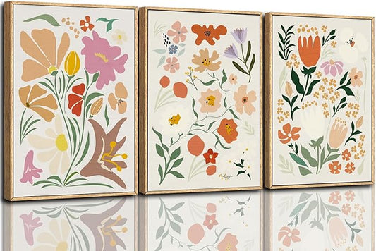 CHDITB Matisse Framed Canvas Wall Art Flower Abstract Wall Painting, Wildflower Wall Art,Boho Floral Wall Decor, Minimalist Matisse Botanical Art Print For Girl Room Bedroom Living Room Office 24"x36"