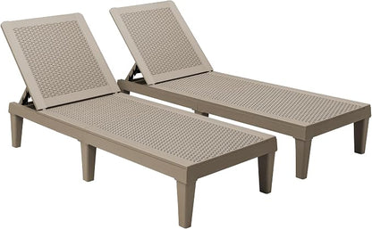 Devoko Outdoor Chaise Lounge Chair Set of 2 for Outside Pool Patio, Adjustable Waterproof Easy Assembly Chaise Lounge Outdoor (Light Brown, Set of 2)