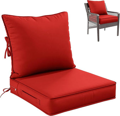 Premium Outdoor Seat Cushion Chair Cushions for Patio Furniture 22 L X 22 W X 4 H Waterproof & Fade Resistant Deep Seat and Backrest Cushion Set with Removable Covers for Chair, Sofa