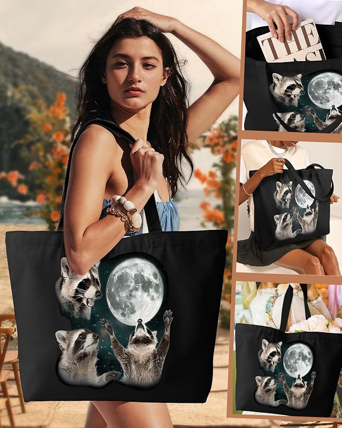 Miss Adola Large Tote Bag for Women - Canvas Tote Bag with Zipper Aesthetic Reusable Shoulder Bag for Gym, Travel, Work