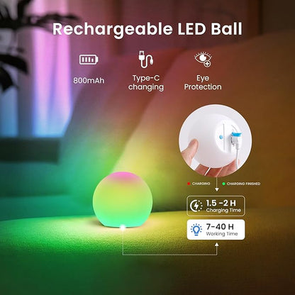 LOFTEK LED Ball Light, Multi-Color Rechargeable Night Lights, 3-inch RGB Globe Mood Lighting, Waterproof Ambient Lighting Lamp for Home Bedroom Patio Pool Decorative Lighting, Birthday Gift,4 Pack