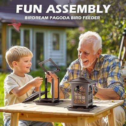 Birdream 2 Pack Bird Feeders for Outdoor Hanging, Assembly Required, 1-Min Easy Setup, Classic Courtyard Design, Attracting Cardinals Chickadees Goldfinches & Sparrows - Brown