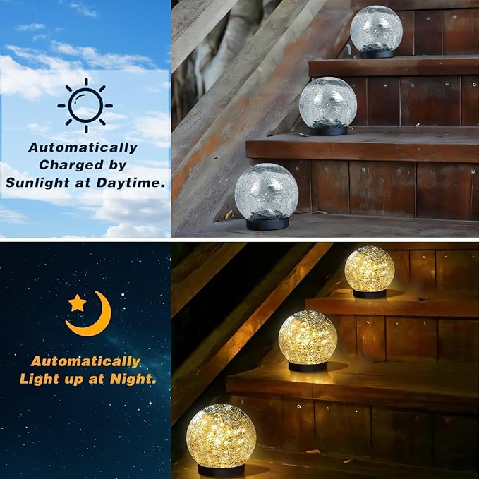 SyouHome Solar Garden Lights Outdoor Waterproof, 6 Pack LEDs Cracked Glass Ball Light, Ground Landscape Garden Decor, Solar Globe Decorative for Pathway/Patio/Lawn/Yard