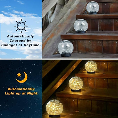 SyouHome Solar Garden Lights Outdoor Waterproof, 6 Pack LEDs Cracked Glass Ball Light, Ground Landscape Garden Decor, Solar Globe Decorative for Pathway/Patio/Lawn/Yard