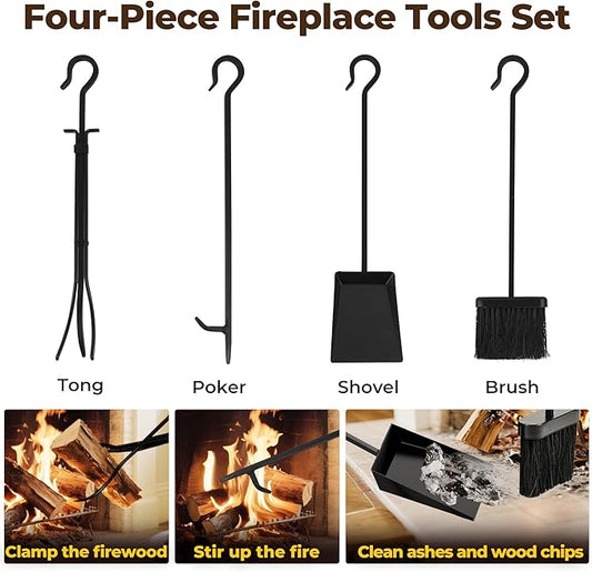AMAGABELI GARDEN & HOME 31.6in Large Firewood Rack Fireplace Tools Set Wood Holder Indoor log Rack With Tools Tall for Wood Stove Firepit Campfire Storage Stacking Wrought Iron Accessories Outdoor