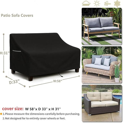 Outdoor Sofa Cover, Waterproof Patio Furniture Cover 58.3W x 32.7D x 31H inches Heavy Duty 600D Oxford Fabric Black