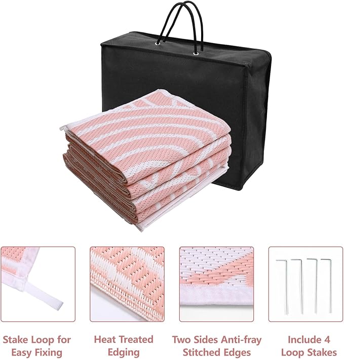Anidaroel Rainbow Patio Rugs Outdoor 8’X10’ Waterproof, Reversible Camping Rug for Outside RV, Portable Plastic Straw Outdoor Area Rug for Backyard, Garden, Pool Deck (Pink, 8‘X10')