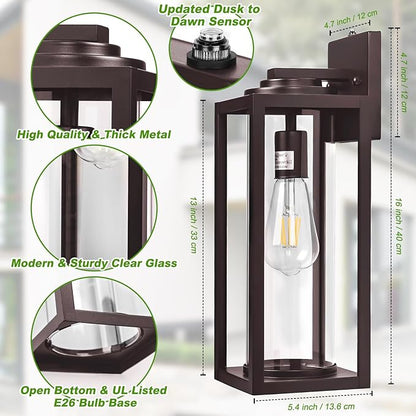 Oil Rubbed Bronze Dusk to Dawn Outdoor Wall Light Fixtures - 2 Packs Exterior Waterproof Outdoor Lighting, Farmhouse Porch Sconces Wall Mounted Lighting, Anti-rust Outside Lantern for Front Door