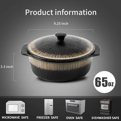 KOOV Ceramic Casserole Dish with Lid, 2 Quart, 9 inch, Rough Black