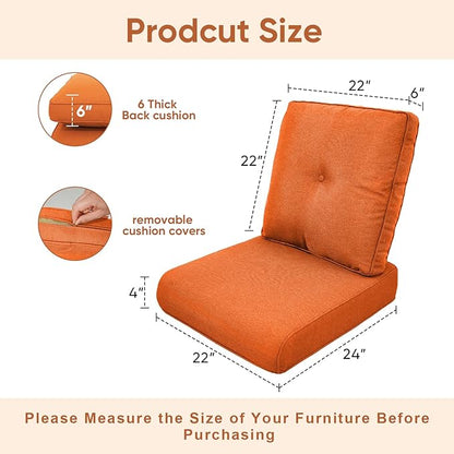 Patio Chair Cushions 5 Packs - Outside 22x24 High Back Water-Resistant Cushion with Zipper Cover for Outdoor Glider Rocking Chairs Loveseat 3-seat Couch Sofa – Orange/Buckle