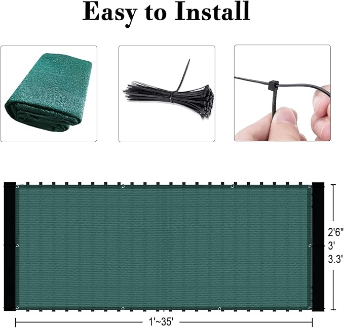 SUNLAX Custom Size 3'x6' Dark Green Fence Covering Privacy Screen Windscreen with Bindings & Grommets, Heavy Duty for Commercial and Residential, 90% Blockage, Cable Zip Ties Included -Available