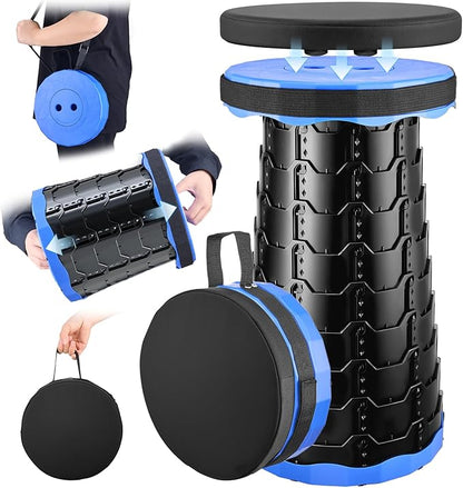 2026 Upgraded Collapsible Stool with Cushion, Portable Folding Stool for Adults Heavy Duty, Camping Stools for Outdoor Camping Travel Hiking Fishing, Adujstable Folding Chair Footrest，Blue