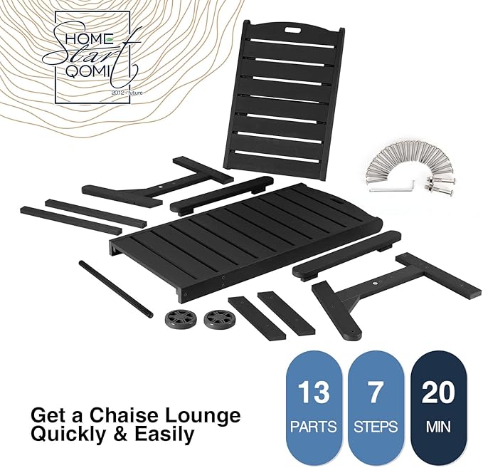 Lounge Chair, Chaise Lounge with 5-Level Adjustable Backrest and Pulley, Easy to Move, Supports Up to 350 lbs, All Weather Waterproof Outdoor Chairs for Patio, Pool, Porch Beach- Black