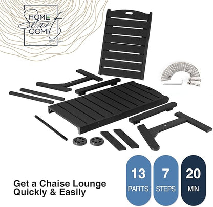 Lounge Chair, Chaise Lounge with 5-Level Adjustable Backrest and Pulley, Easy to Move, Supports Up to 350 lbs, All Weather Waterproof Outdoor Chairs for Patio, Pool, Porch Beach- Black