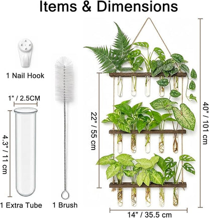 Unijoy Glass Hanging Plant Propagation Station - 3-Tier Wall Planter with Hydroponic Tube Vases - Stylish Indoor Terrarium for Tiny Home Office Decor & Ideal Gift for Plant Lovers