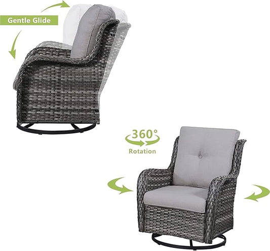 HUMMUH Patio Furniture with Fire Pit 4-Piece Wicker Outdoor Sectional Couch with Swivel Rocking Chairs, Propane Fire Pit Conversation Set for Garden, Backyard, Deck