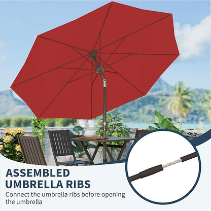 PatioKingdom 11FT Patio Umbrella,Outdoor Umbrella with Push Button Tilt and Crank,Market Table Umbrella with 8 Sturdy Fiberglass Ribs UV Protection(Red, 11FT)