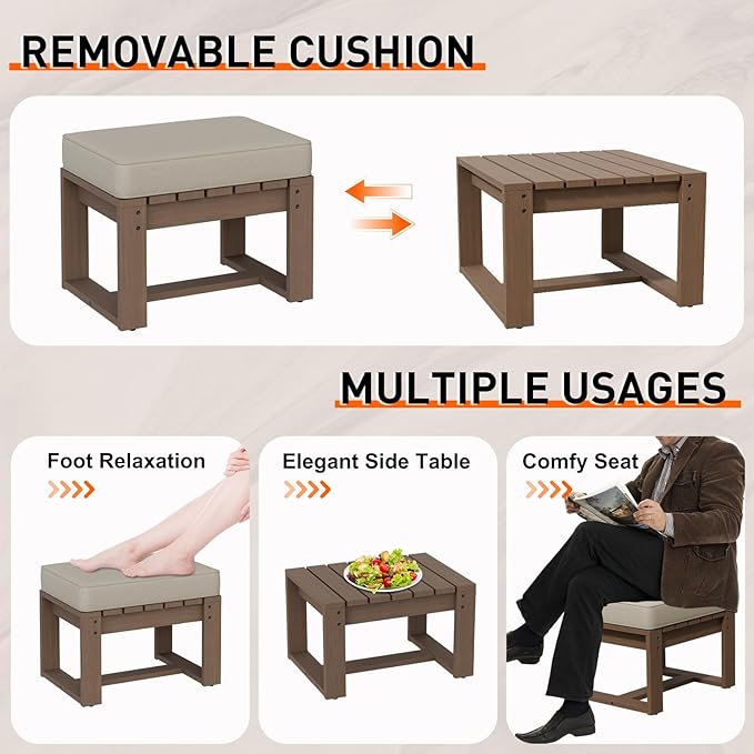 Rustic Hideaway Natural Cedar Wood Outdoor Furniture Set, Wicker Patio Conversation Set for Porch Garden Backyard, Couch, 2 Patio Chairs, Table and 2 Ottomans, 6 Piece, Brownish/Beige