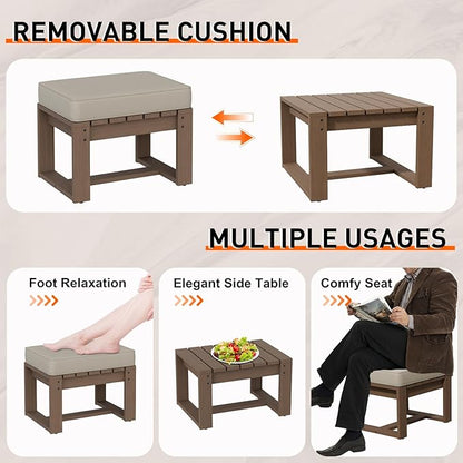 Rustic Hideaway Natural Cedar Wood Outdoor Furniture Set, Wicker Patio Conversation Set for Porch Garden Backyard, Couch, 2 Patio Chairs, Table and 2 Ottomans, 6 Piece, Brownish/Beige