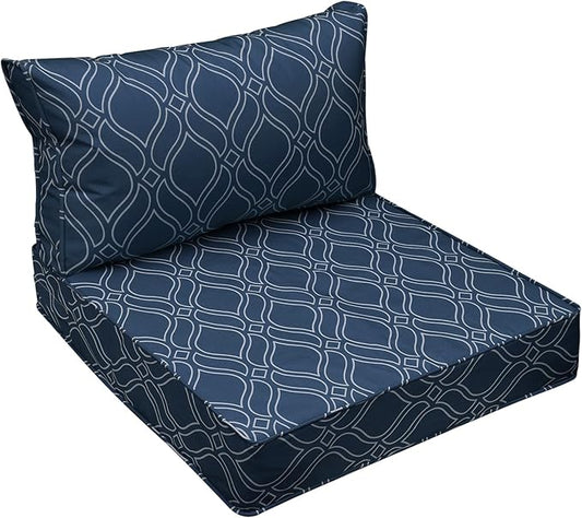 AAAAAcessories Outdoor Seat Cushions for Chairs, Fade-Resistant, Waterproof Patio Furniture Replacement Cushions, 23" x 23" x 5" + 23" x 13.5", Slate Blue Vine Trellis