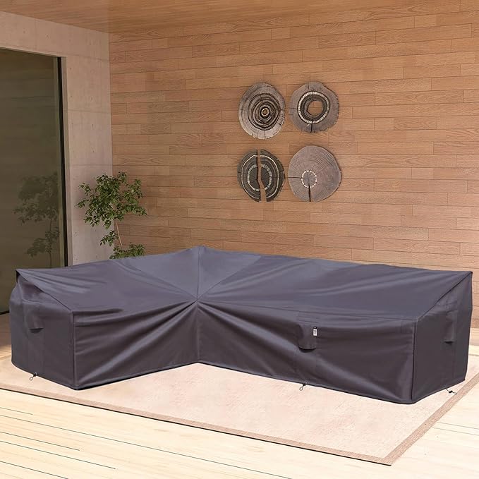 Heavy Duty Outdoor Sectional Patio Sofa Cover, 83"X115" Waterproof 600D, Storm Grey L-Shaped-Left Facing-83 x115
