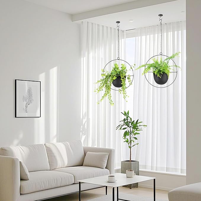 Metal Hanging Planters, Indoor and Outdoor Hanging Planter, Wall Planters with Mid Century Holder, Extra Chain, Hooks for Modern Home Décor