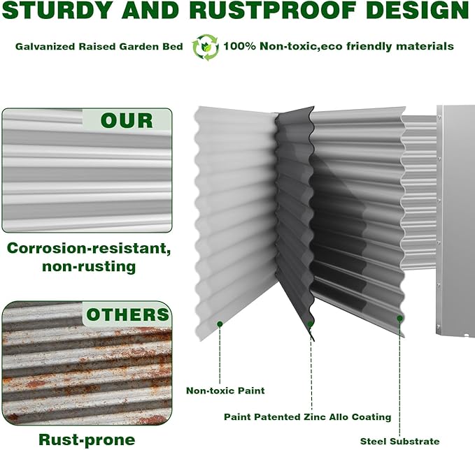 2 Pack 4x2x1.4 ft Galvanized Steel Raised Garden Bed, Extra-Deep Metal Planter Box for Vegetables, Herbs, and Flowers, Rust-Resistant for Backyard and Balcony Use