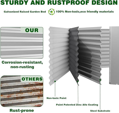2 Pack 4x2x1.4 ft Galvanized Steel Raised Garden Bed, Extra-Deep Metal Planter Box for Vegetables, Herbs, and Flowers, Rust-Resistant for Backyard and Balcony Use